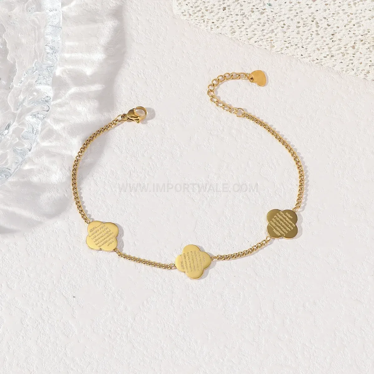 Gold Plated Stainless Steel Ayatal Kursi Clover Islamic Bracelet