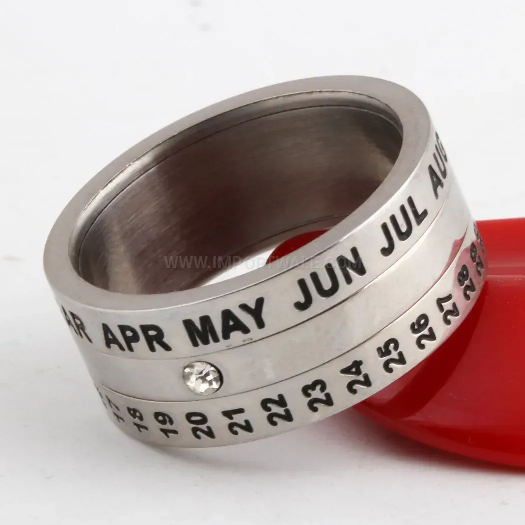Designer Rotating Calendar Stainless Steel Band Ring