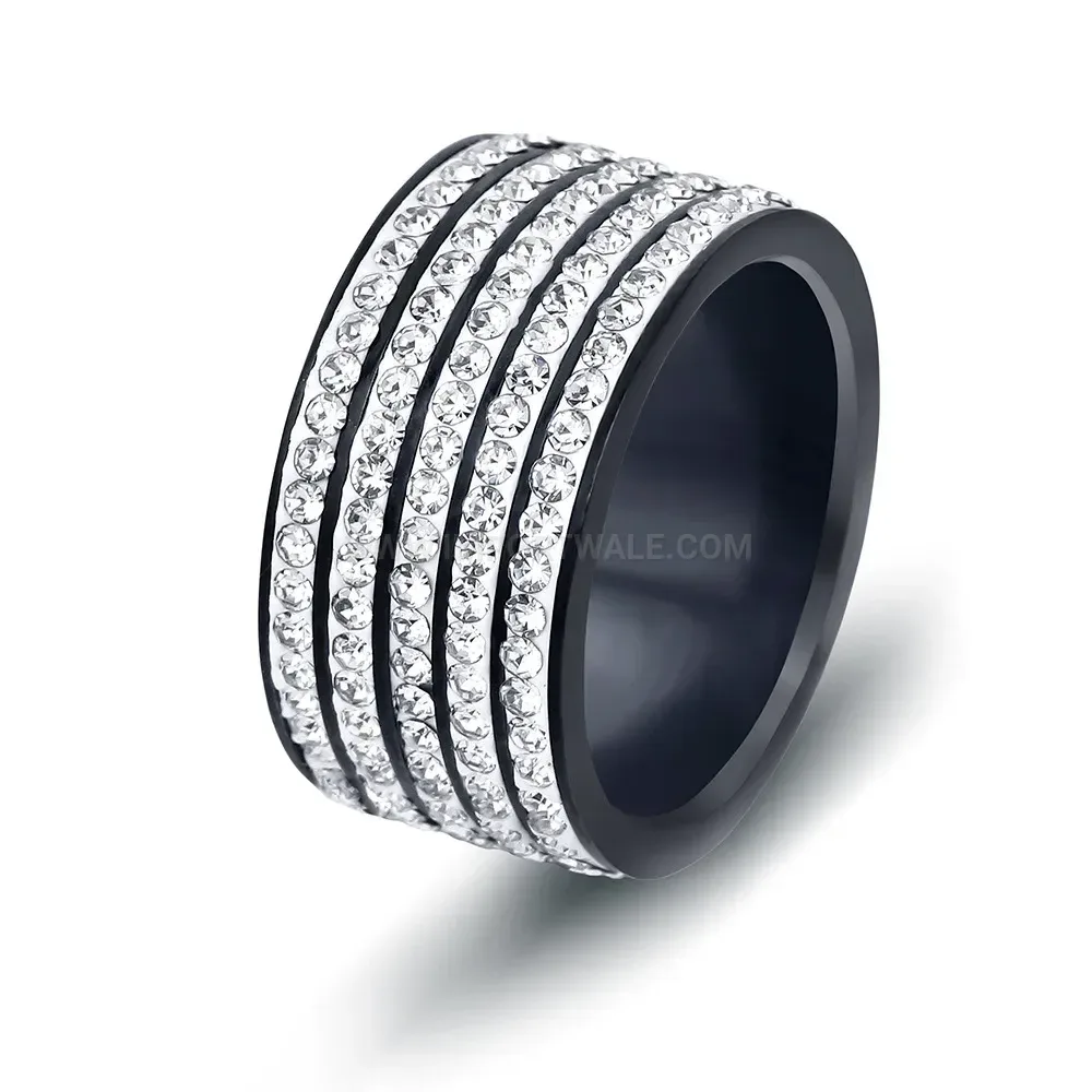Five Row Crystal Pave Stainless Steel Band Ring