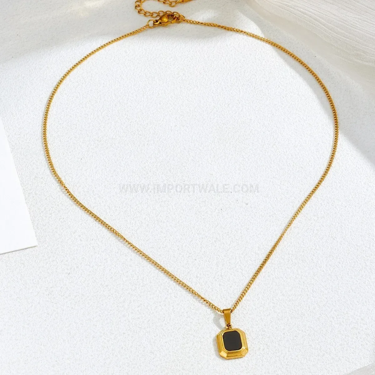 Minimalist Stainless Steel Black Square Pendant Necklace