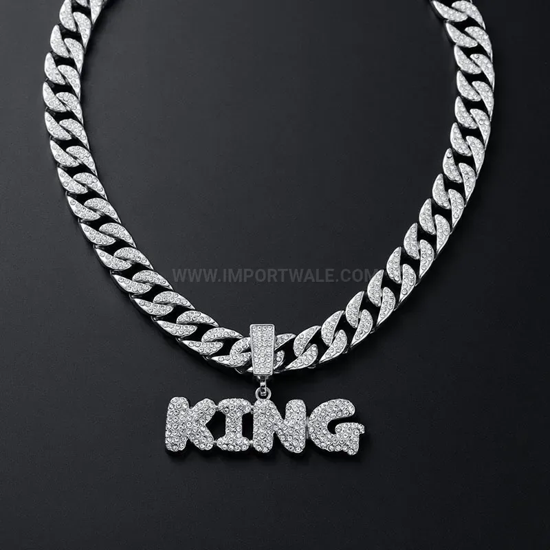 Classic Iced Out KING Letter Alloy Pendant Cuban Necklace