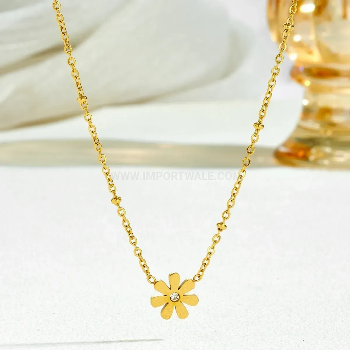 Gold Plated Stainless Steel Daisy Bead Jewelry Set