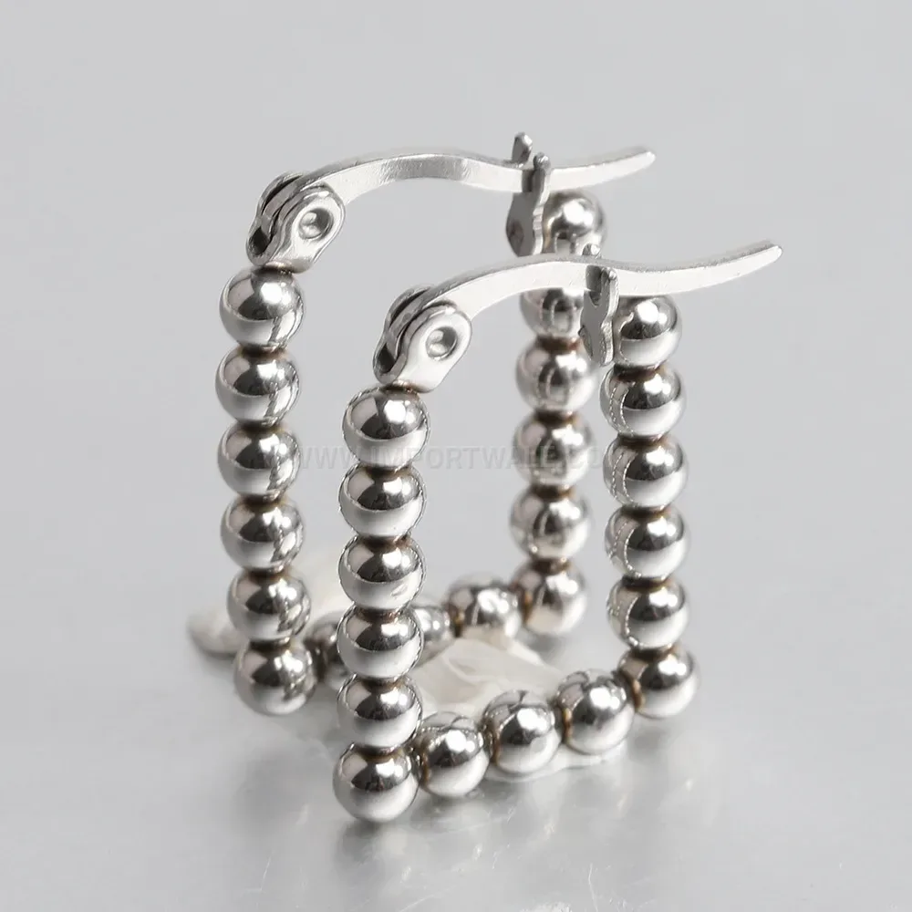 Chic Geometric Square Bead Stainless Steel Stud Earrings