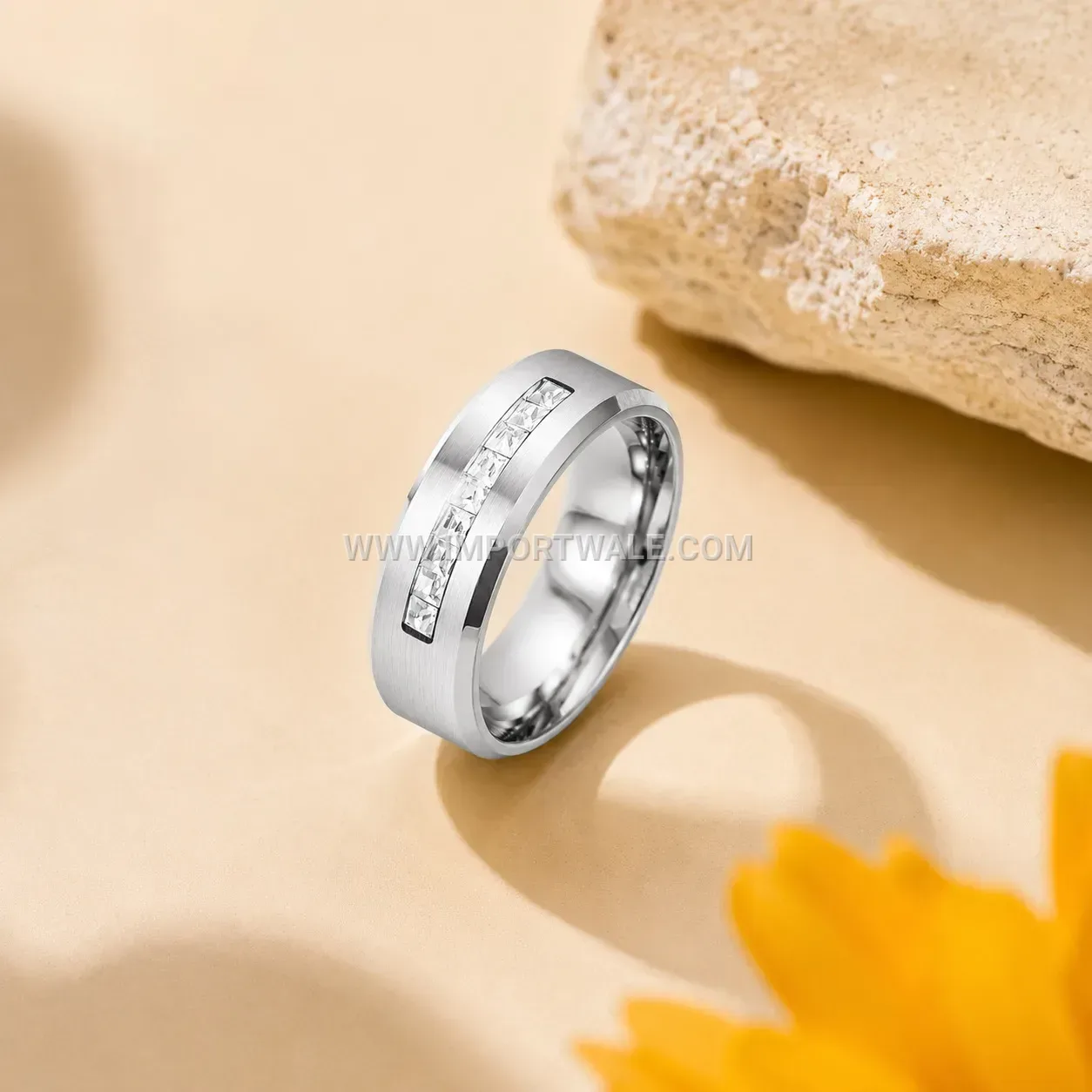 Minimalist Rhinestone Eternity Stainless Steel Band Ring