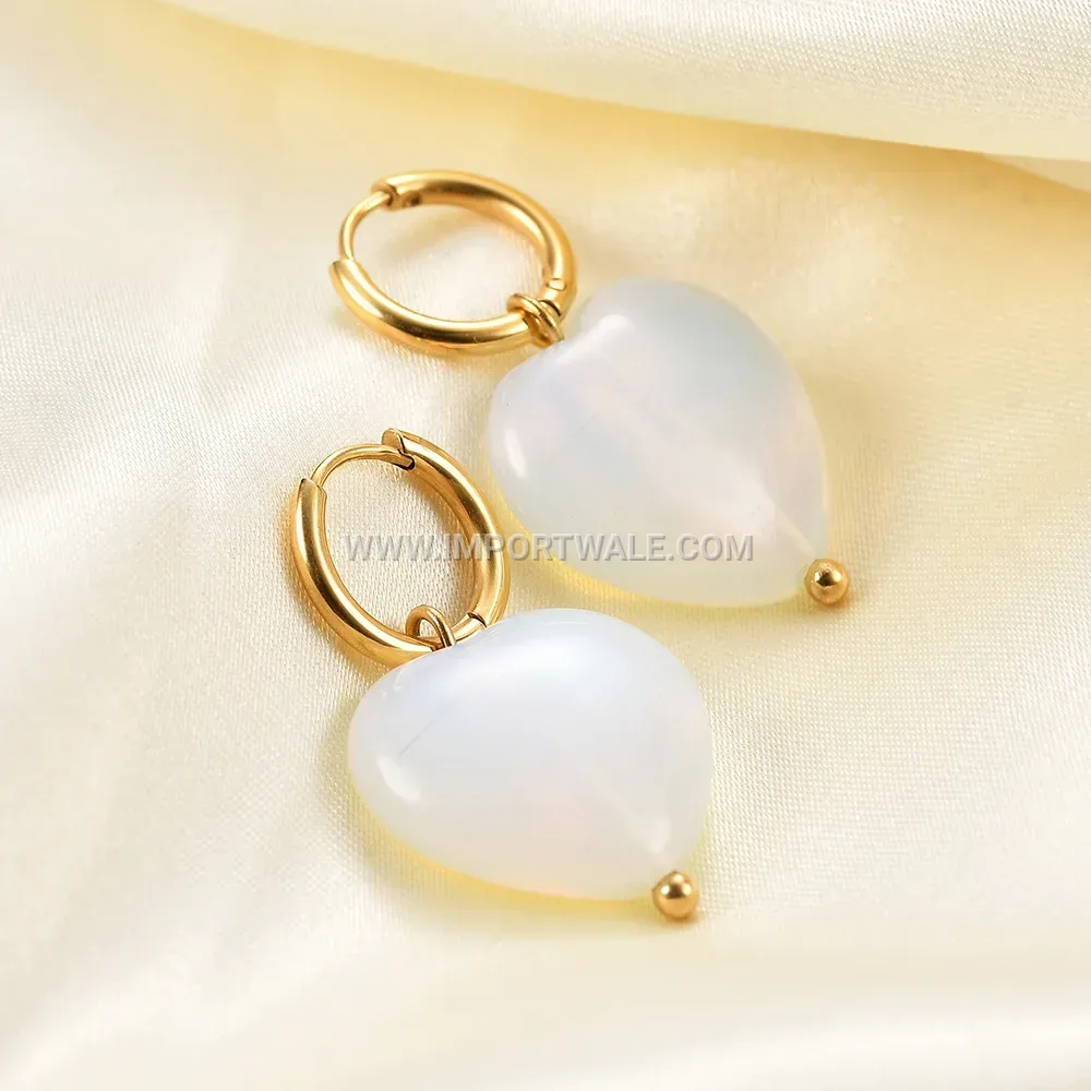 Stainless Steel Glass Heart Pendant Drop Earrings