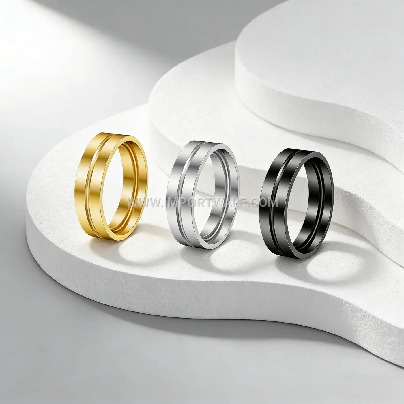Polished Geometric Stainless Steel Plated Band Ring