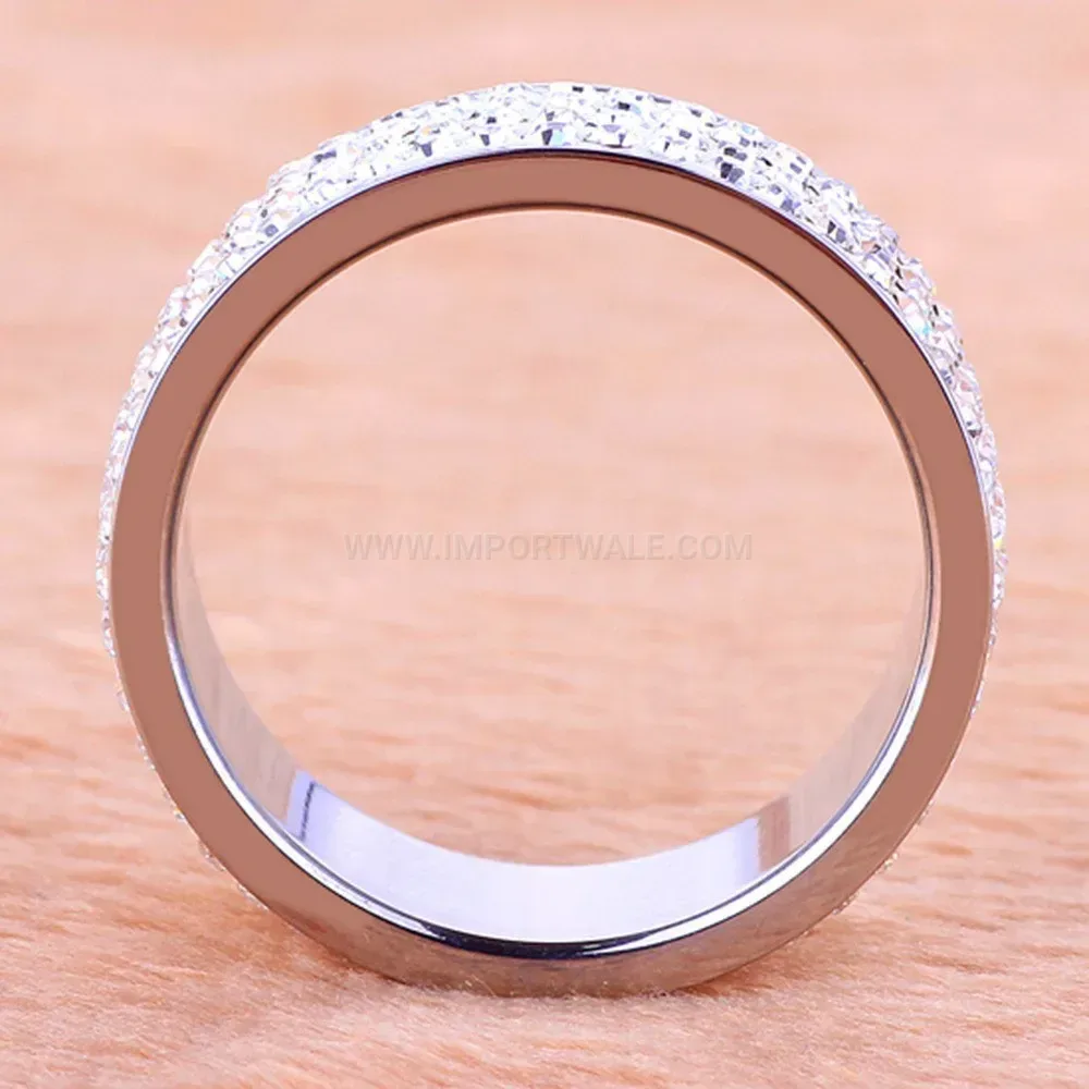 Four Row Rhinestone Stainless Steel Band Ring
