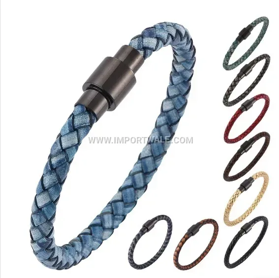 Vintage Electroplated Stainless Steel Leather Men Bracelet
