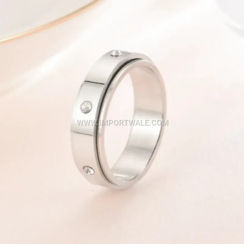 Spinning Stainless Steel Band Ring with Cubic Zirconia Accents