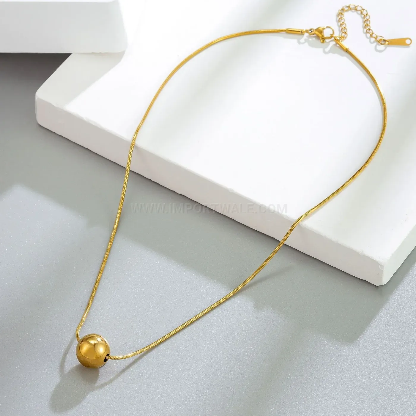Bold Gold Tone Titanium Steel Sphere Pendant Clavicle Necklace