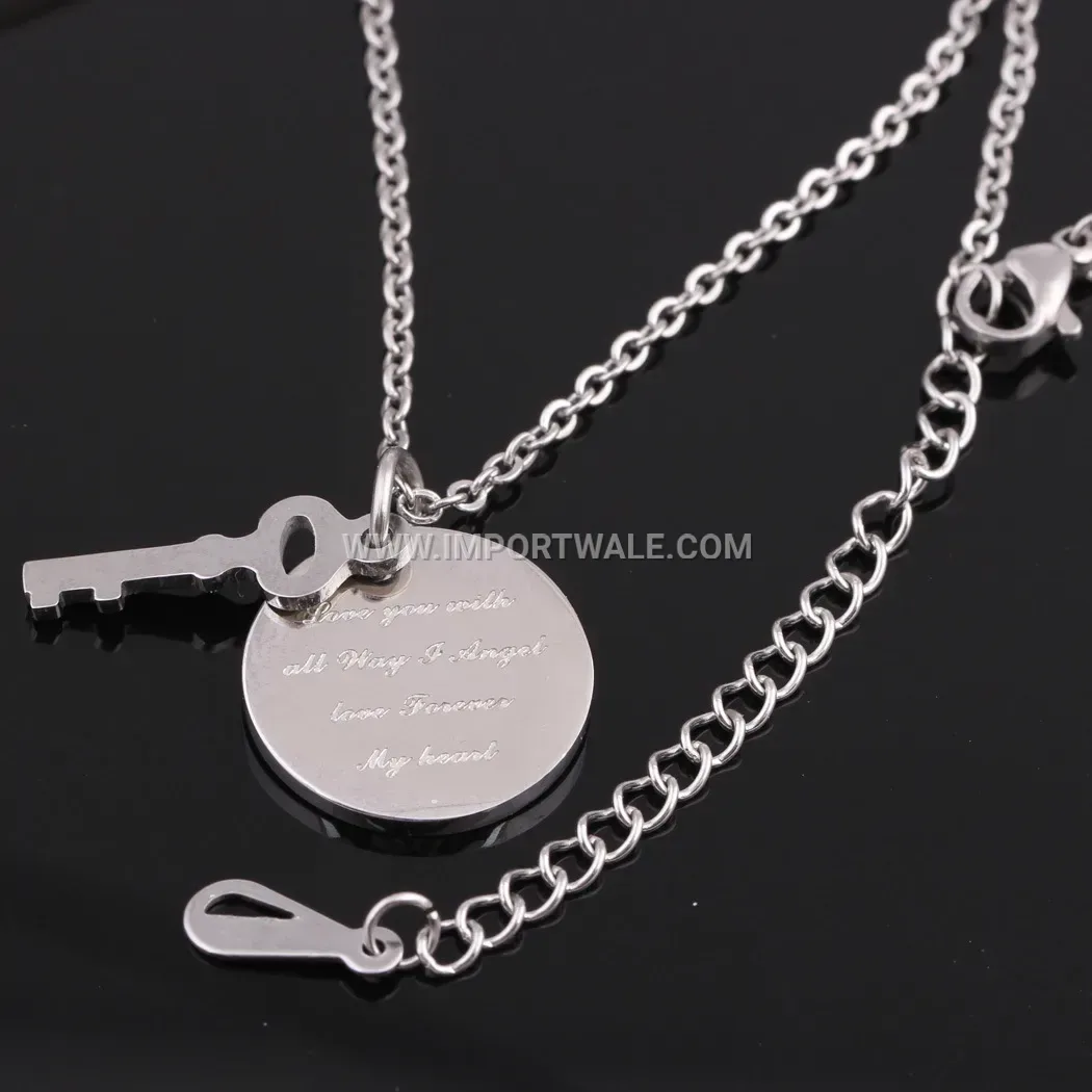 Titanium Steel Key Pendant Couple Necklace with Letter Engraving