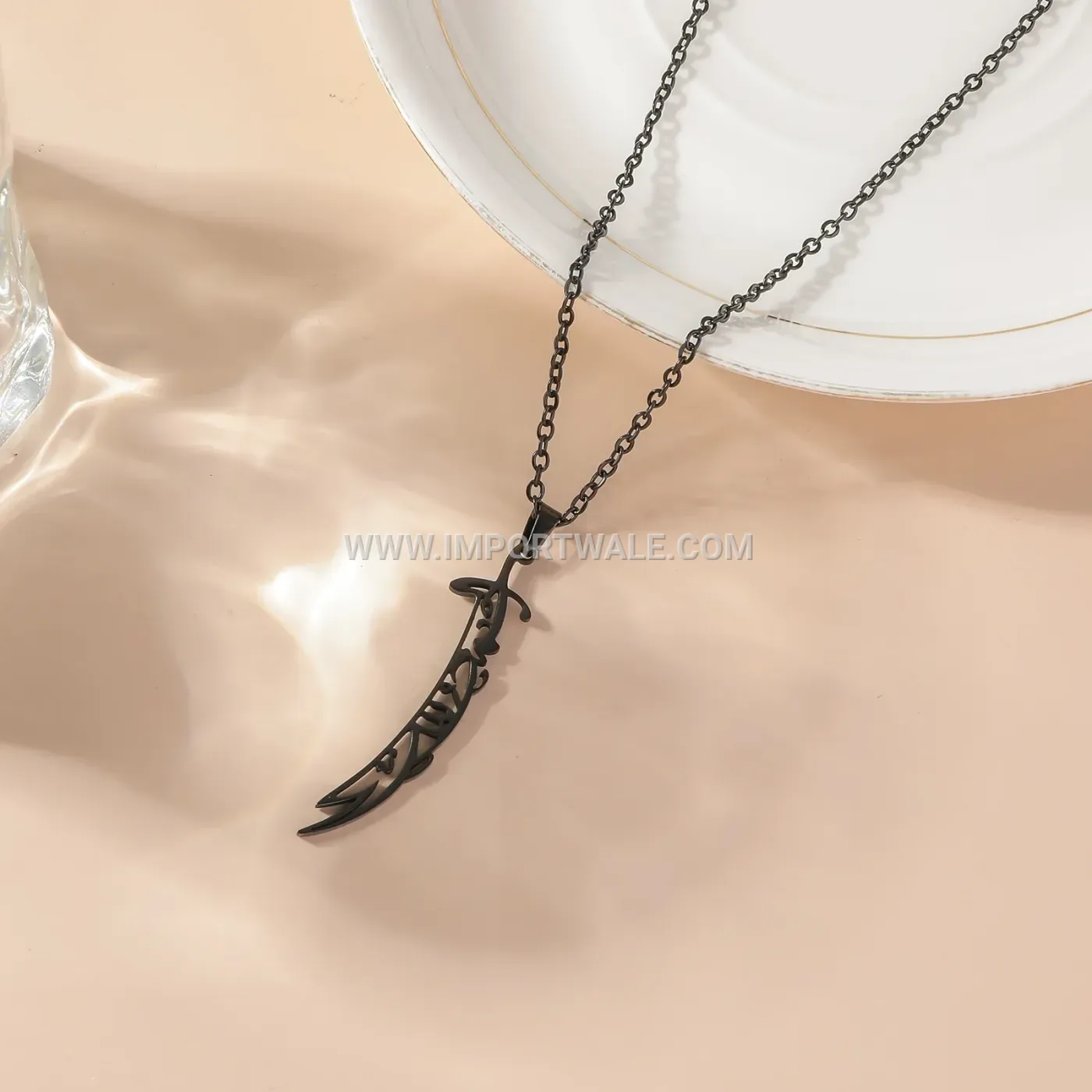 Stainless Steel Zulfiqar Sword Islamic Pendant Link Chain Necklace