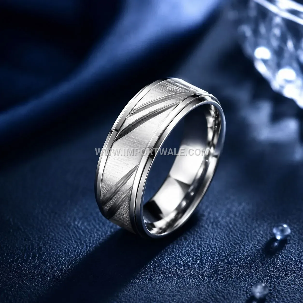 Diagonal Matte Finish Stainless Steel 8mm Band Ring