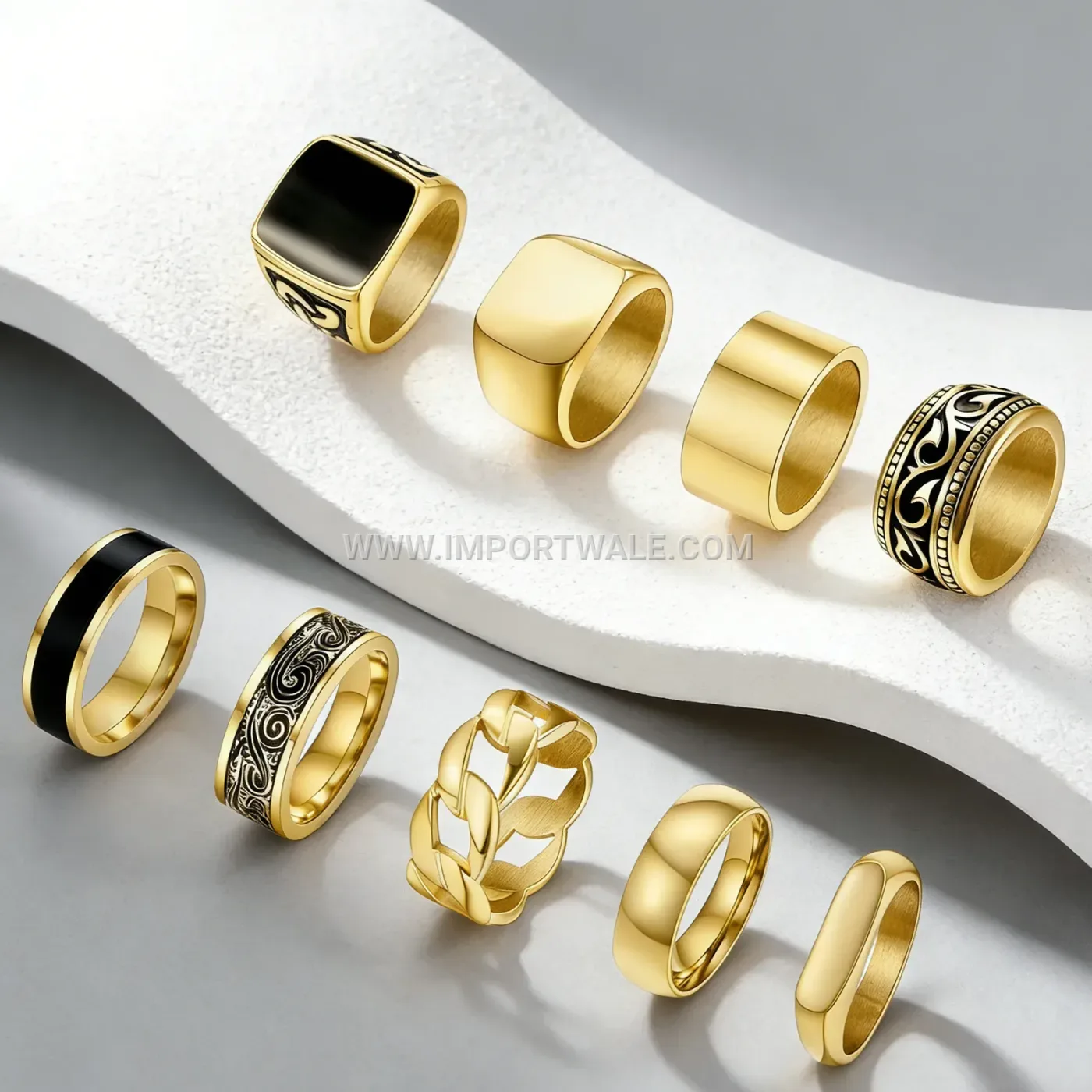 Hip Hop Silver Titanium Steel Signet Ring Set