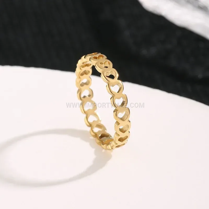 Cutout Heart Gold Titanium Steel Ring