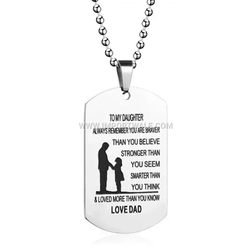 Engraved Stainless Steel Family Message Dog Tag Necklace
