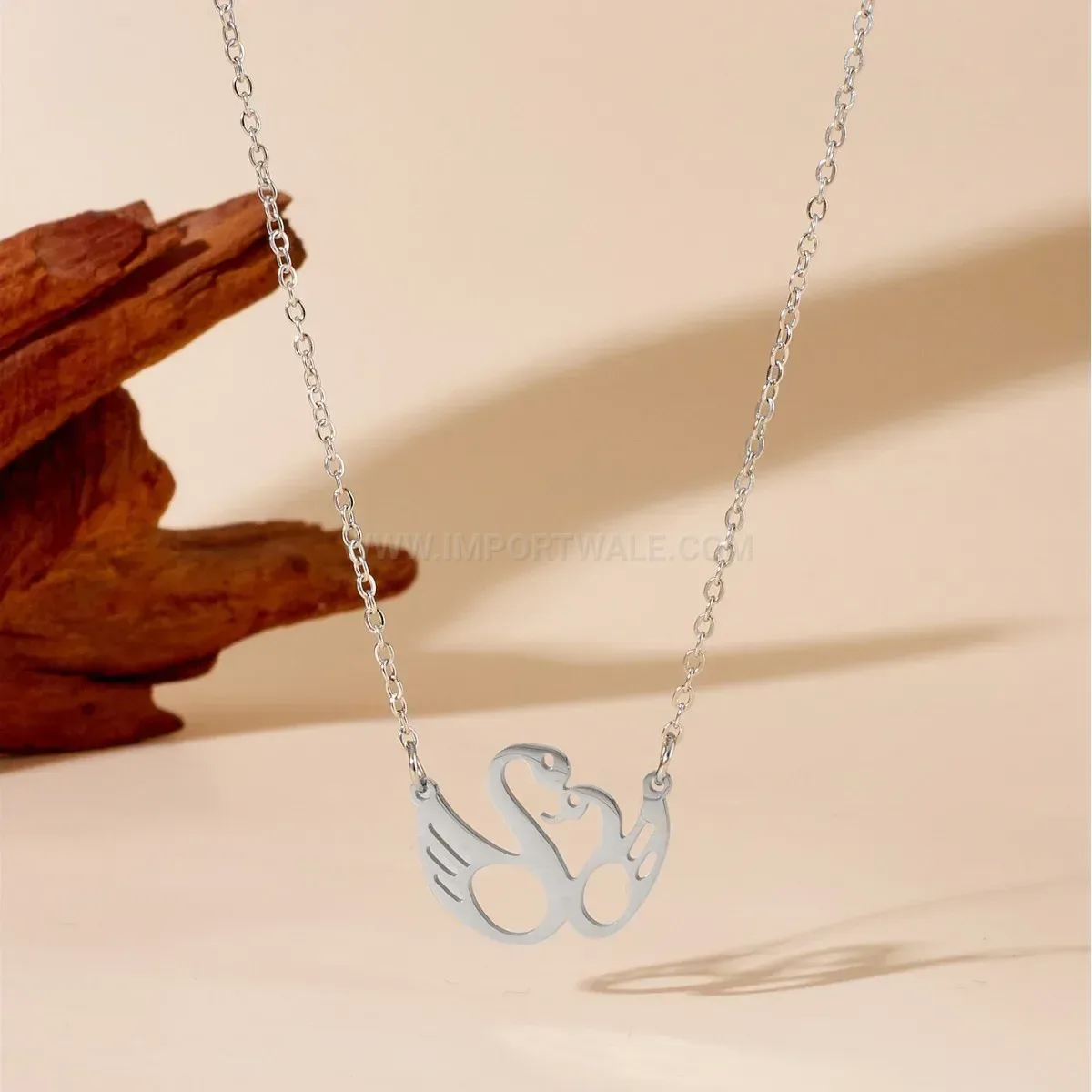 Designer Kissing Swan Gold Plated Stainless Steel Pendant Necklace