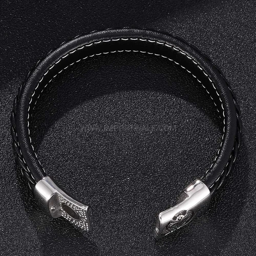 Stainless Steel Owl Braided Leather Men's Bracelet