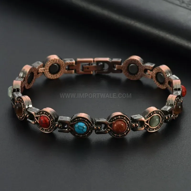 Vintage Red Copper Turquoise Bio Magnetic Energy Bracelet