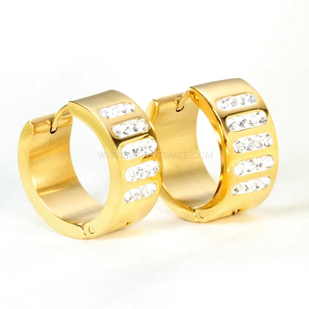 Chic Gold Plated Crystal Embedded Stainless Steel Huggie Earrings