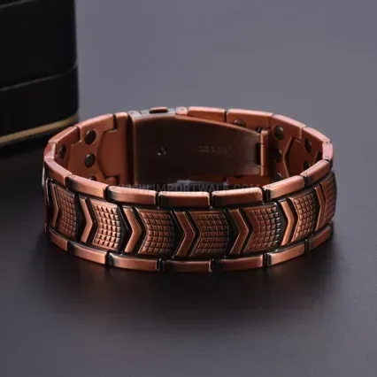 Modern Men Vintage Antique Bronze Red Copper Bio Magnetic Therapy Bracelet