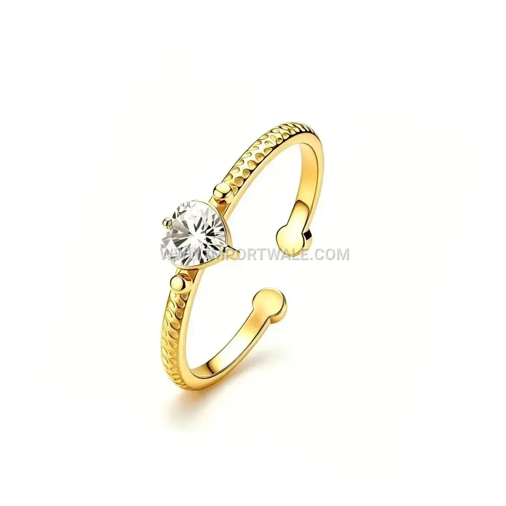 Heart Cut Zircon Solitaire Open Gold Plated Stainless Steel Ring