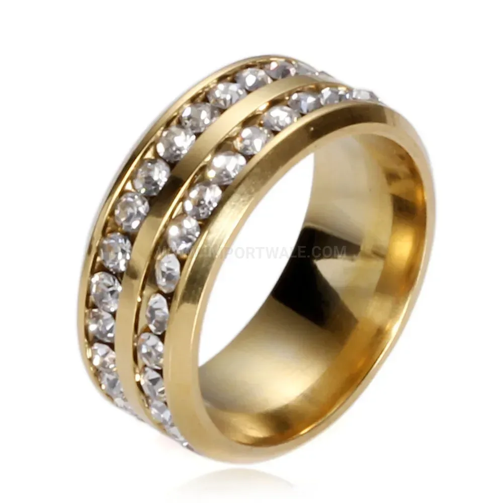 Minimalist Double Row Crystal Stainless Steel Couple Ring