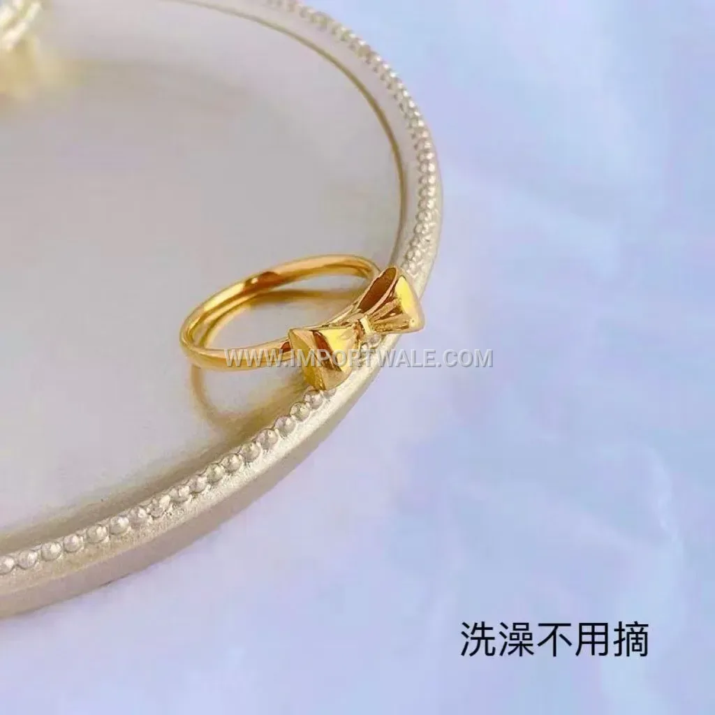 Minimalist Bow Motif Stainless Steel Slim Band Ring
