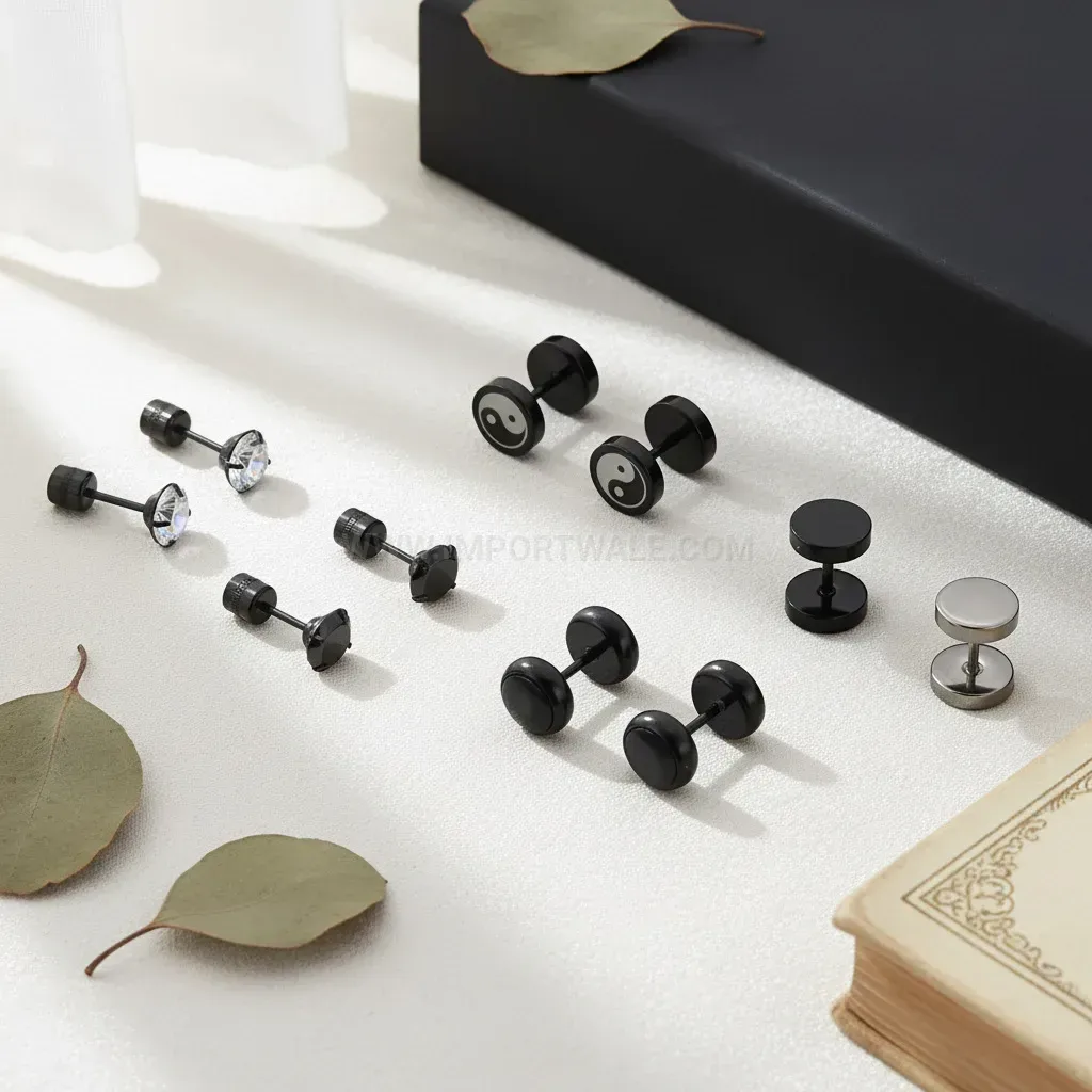 Bold Punk Style Stainless Steel Zircon Barbell Piercing Studs