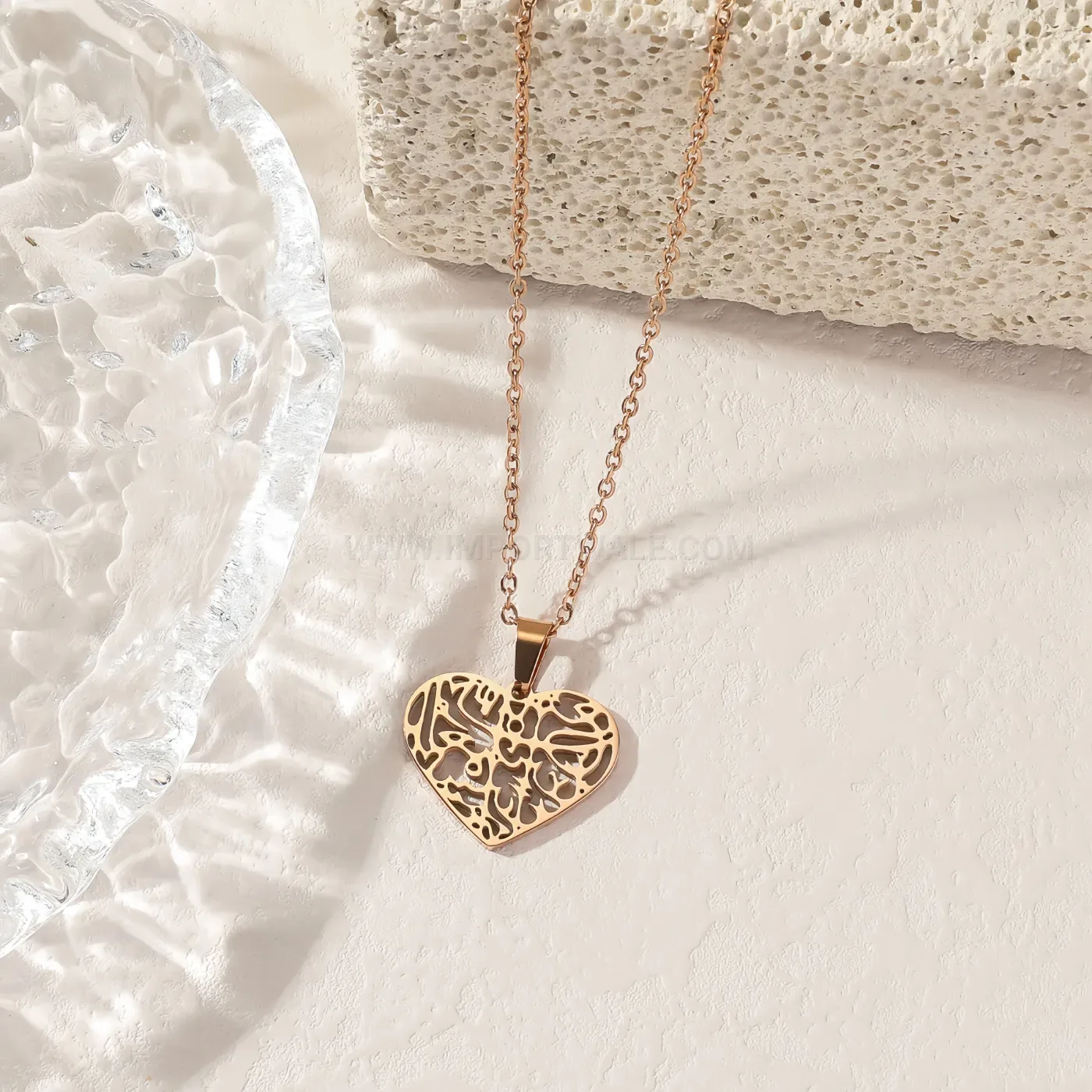 Chic Stainless Steel Heart Shahada Calligraphy Pendant Necklace