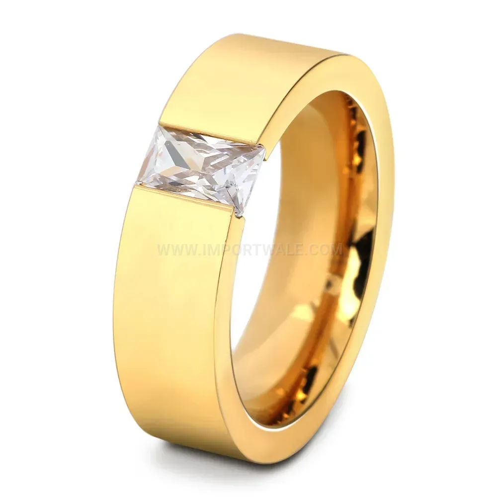 Designer Minimalist Smooth Stainless Steel Band Ring Accented with Zircon