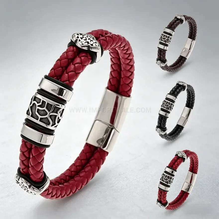 Premium Double Strand Woven Leather Cuff Bracelet for Men