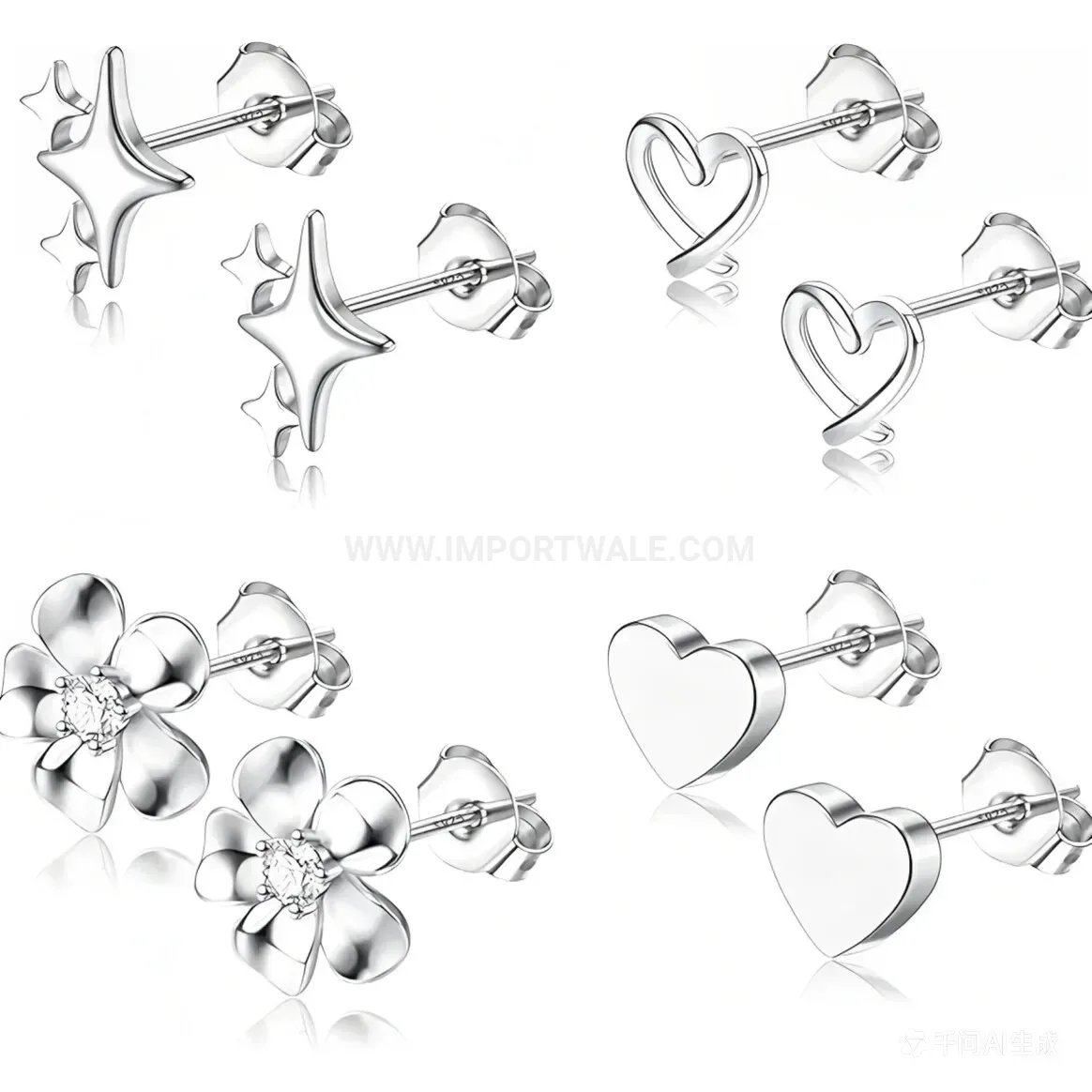 Modern Minimalist Stainless Steel Four-Pointed Star and Floral Piercing Stud Set