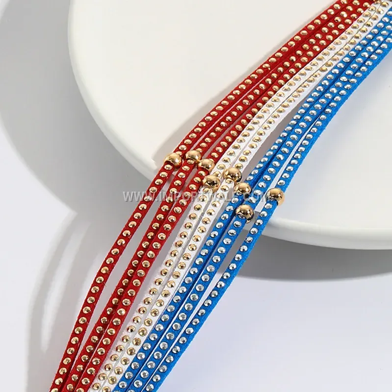 Tricolor Faux Leather Studded Wrap Bracelet with Magnetic Clasp