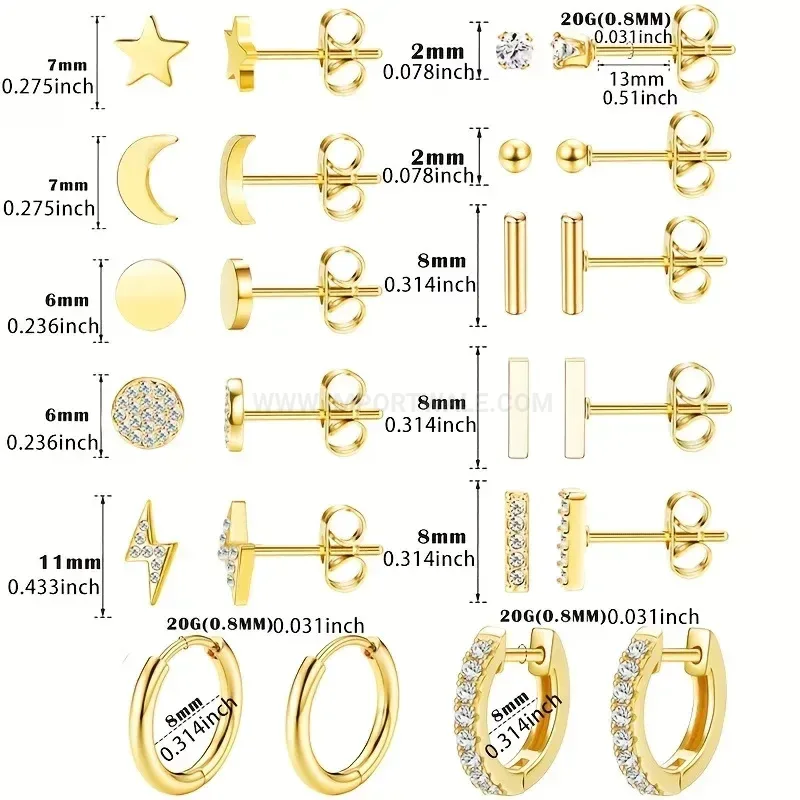 Modern Minimalist Celestial Stainless Steel Stud and Hoop Earring Set