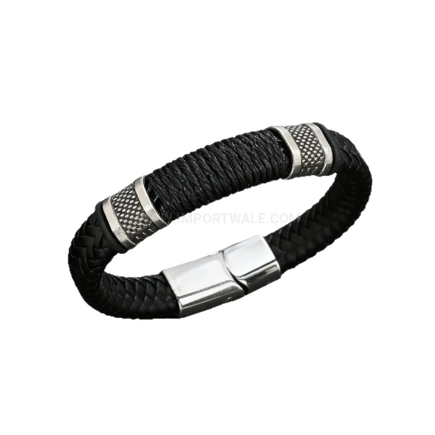 Modern Sleek Black Leather Cord Bracelet with Magnetic Clasp