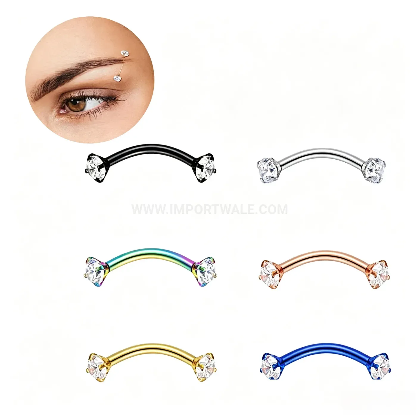 Chic Stainless Steel Curved Barbell Rhinestone Body Piercing Jewelry