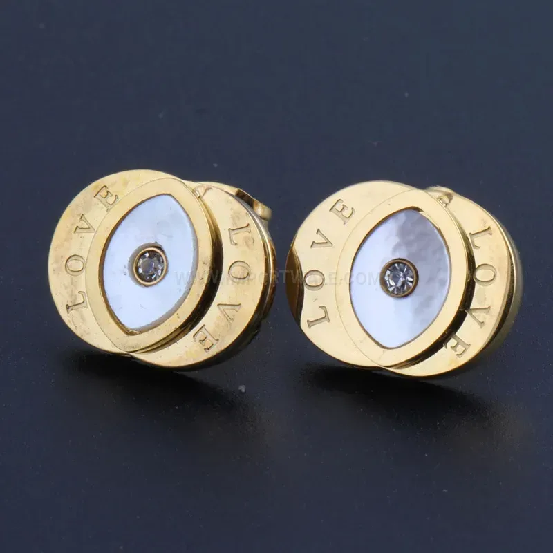 Chic Gold Stainless Steel Evil Eye Shell Inlaid Stud Earrings