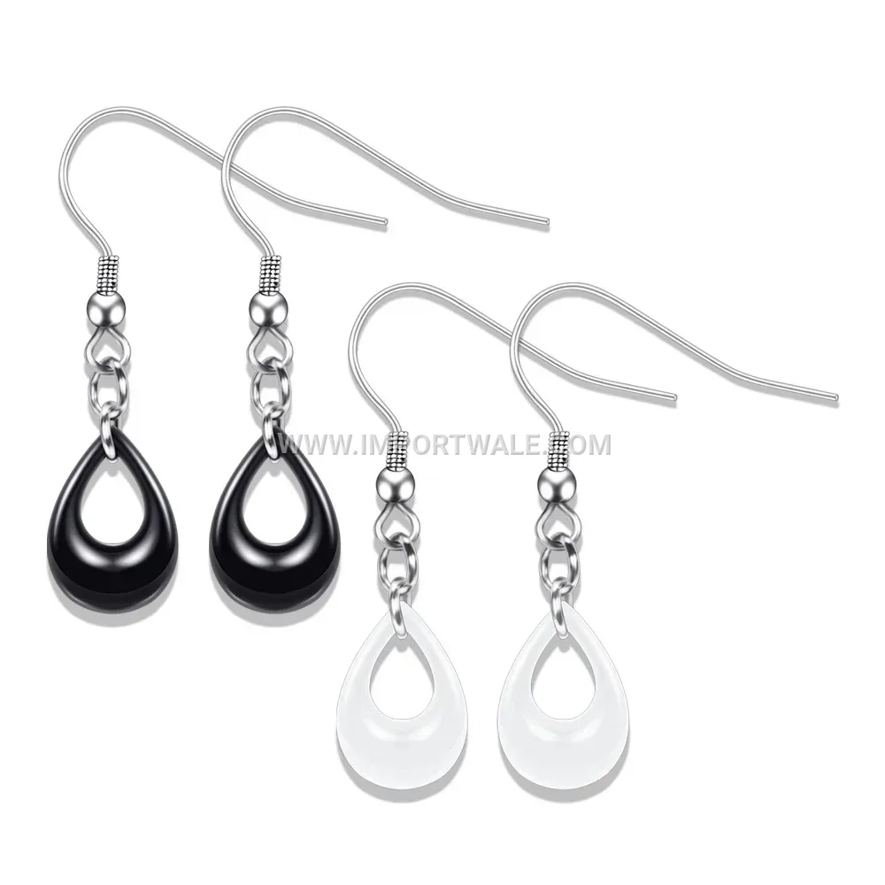 Hollow Teardrop Ceramic Stainless Steel Stud Earrings