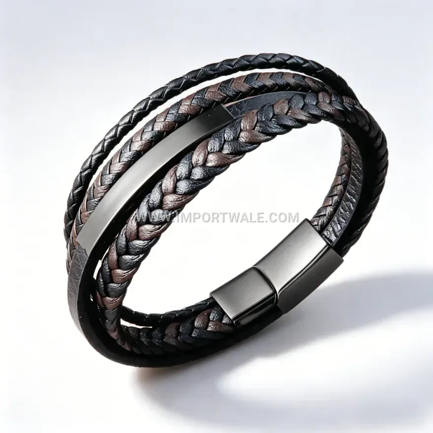 Multi Layer Braided Leather Magnet Clasp Bracelet
