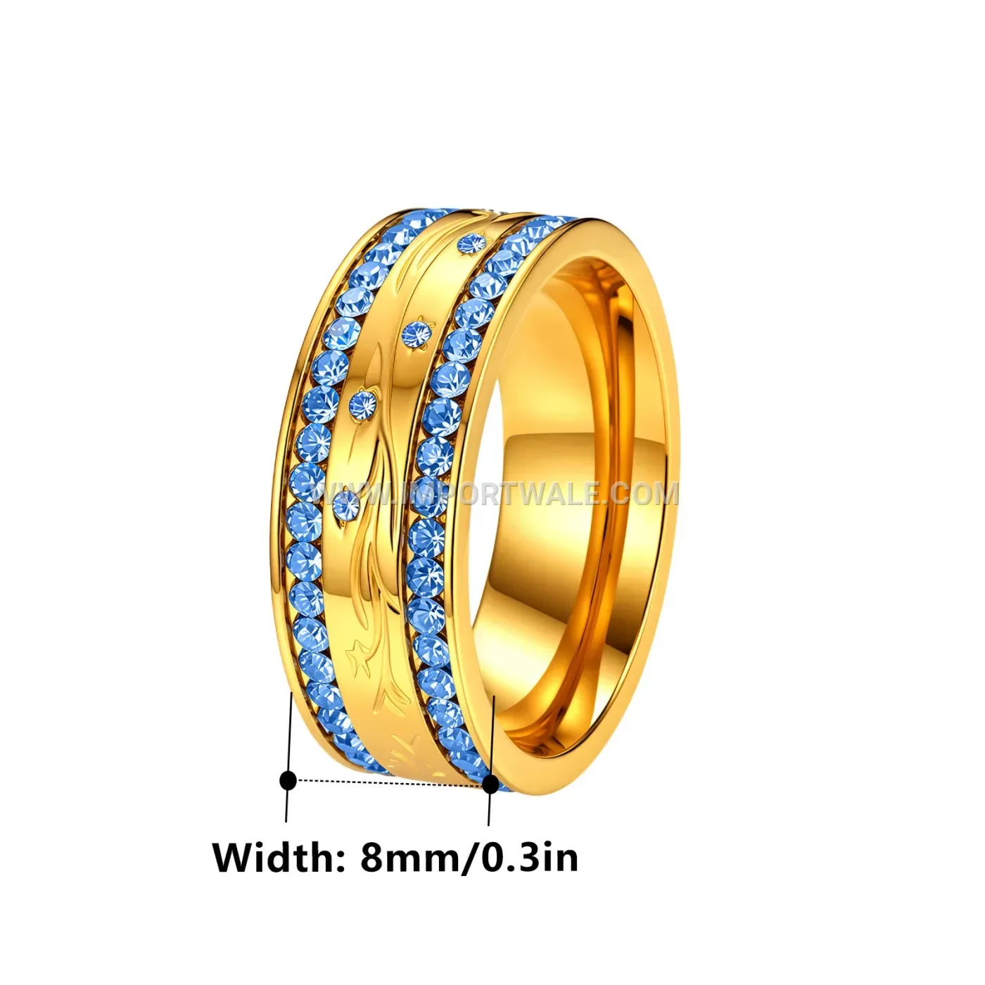 Carved Stainless Steel Band with Double Crystal Row