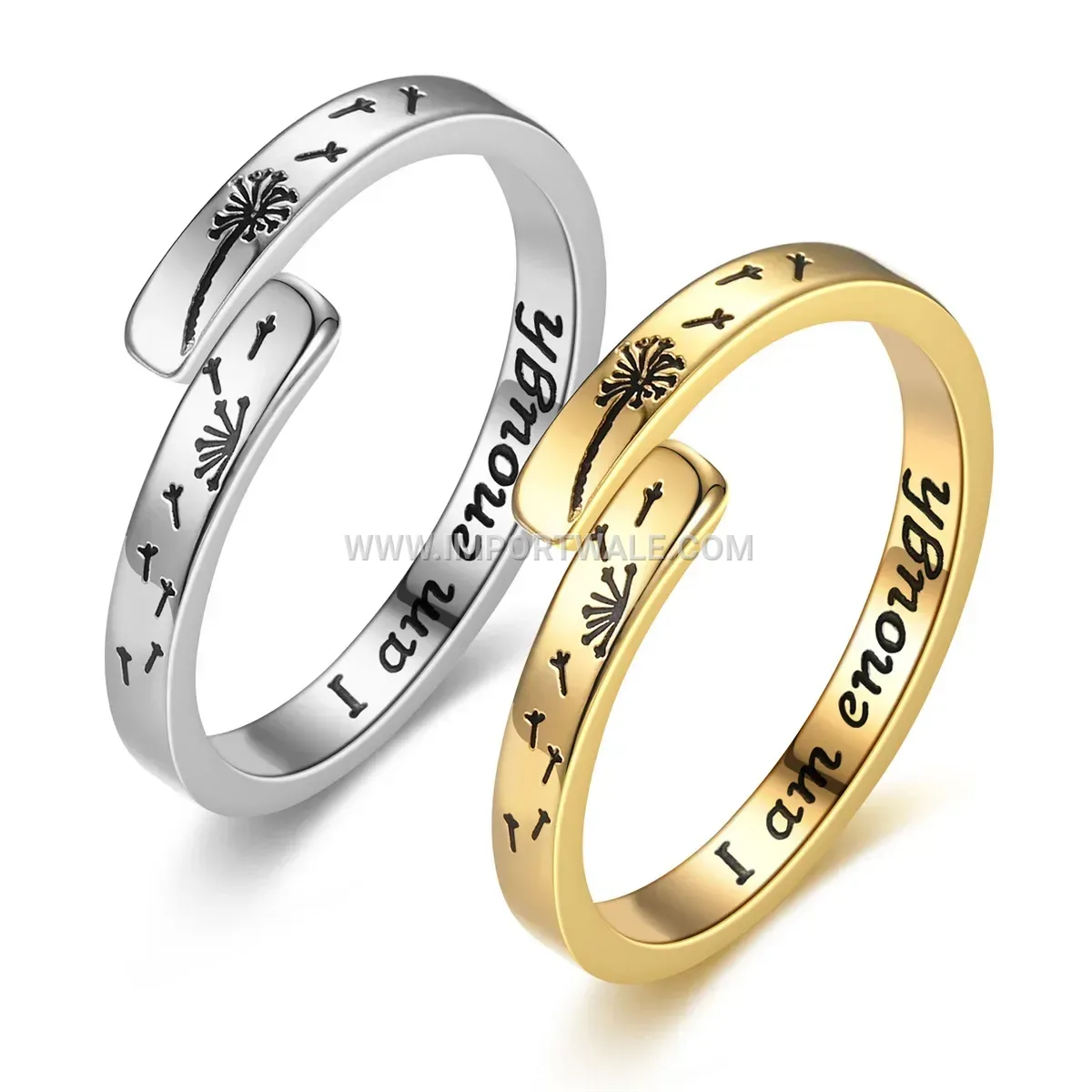 Stainless Steel Dandelion Open Adjustable Ring