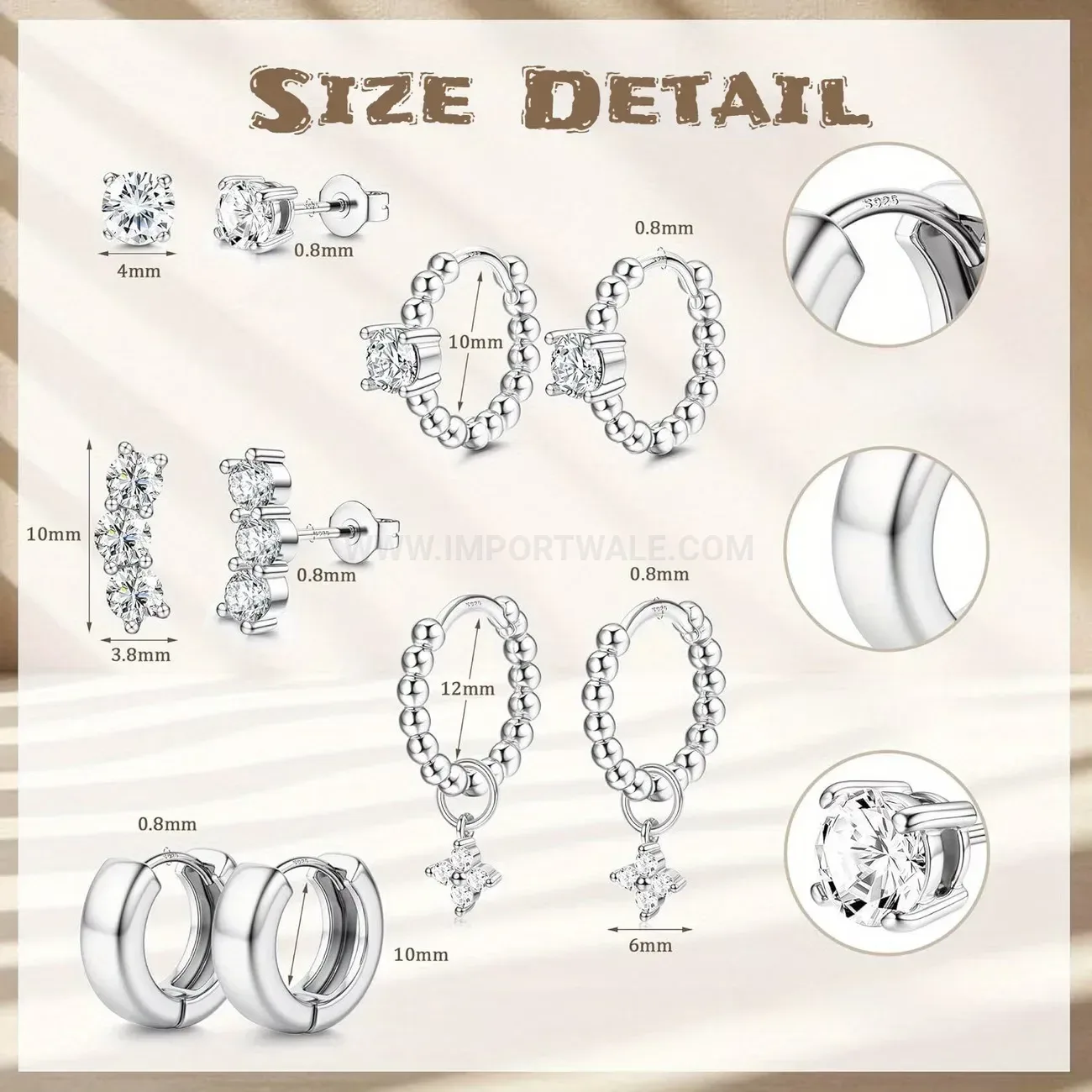 Premium Geometric Stainless Steel Zircon Piercing Earring Set