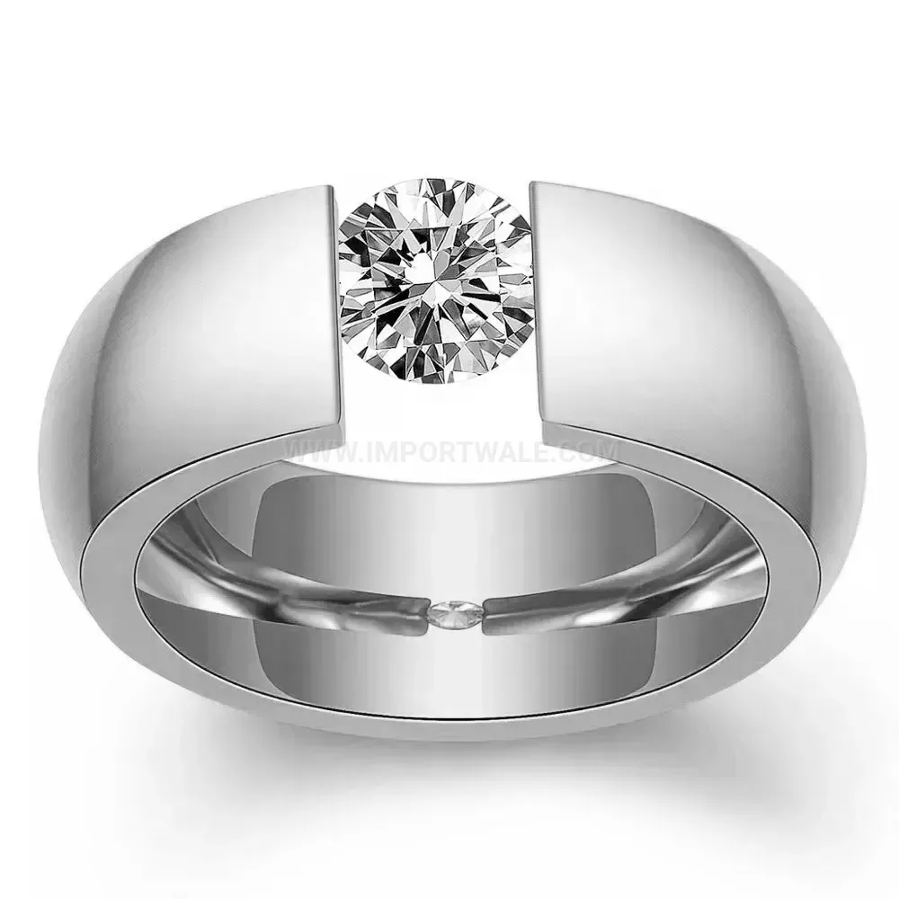 Trendy Wide Stainless Steel Band with Crystal Inlaid Accents