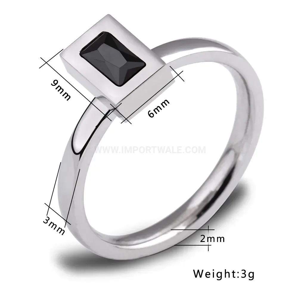 Modern Square Crystal Inset Stainless Steel Statement Ring