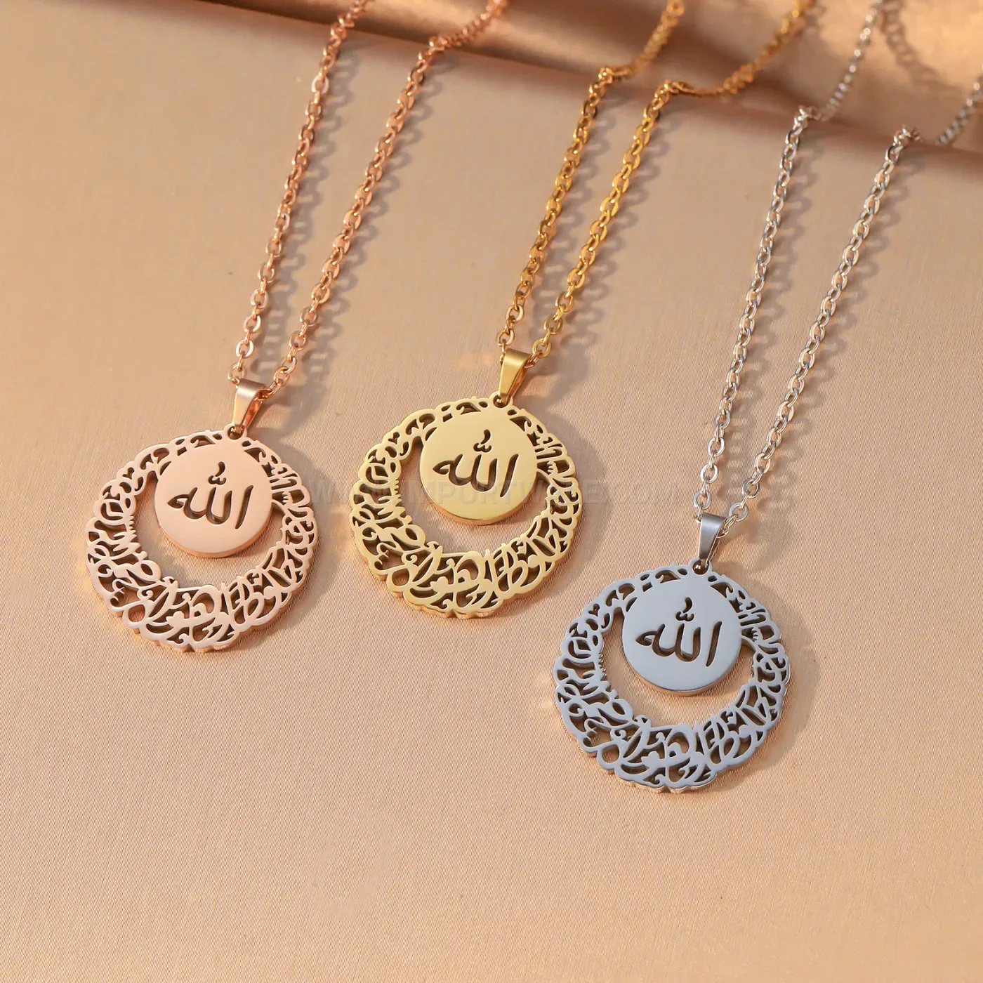 Stainless Steel Islamic Arabic Calligraphy Filigree Pendant Necklace