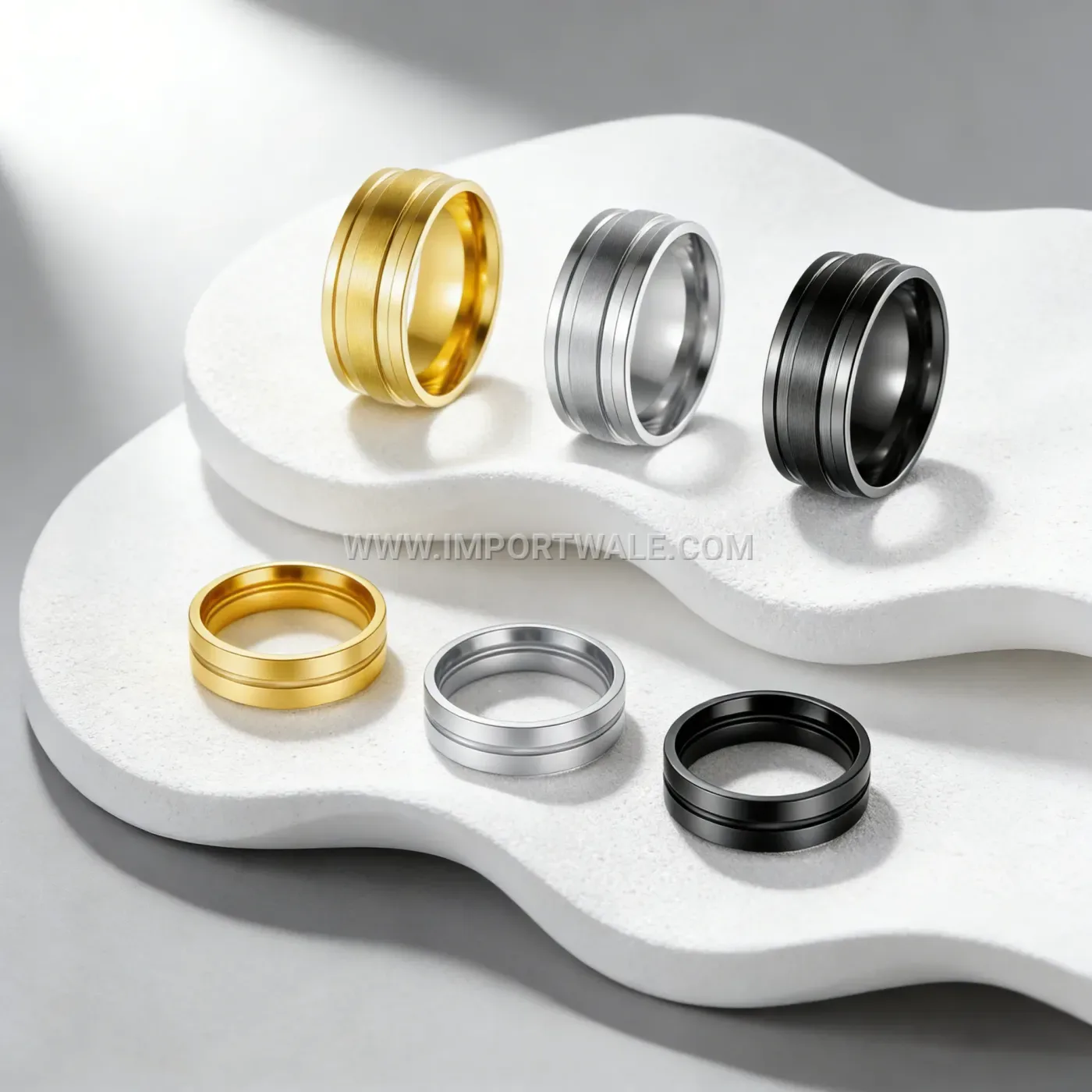 Polished Geometric Stainless Steel Plated Band Ring