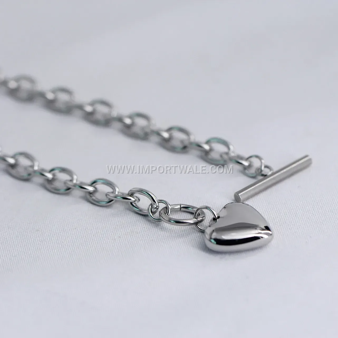 Polished Stainless Steel Heart Toggle Clasp Bracelet