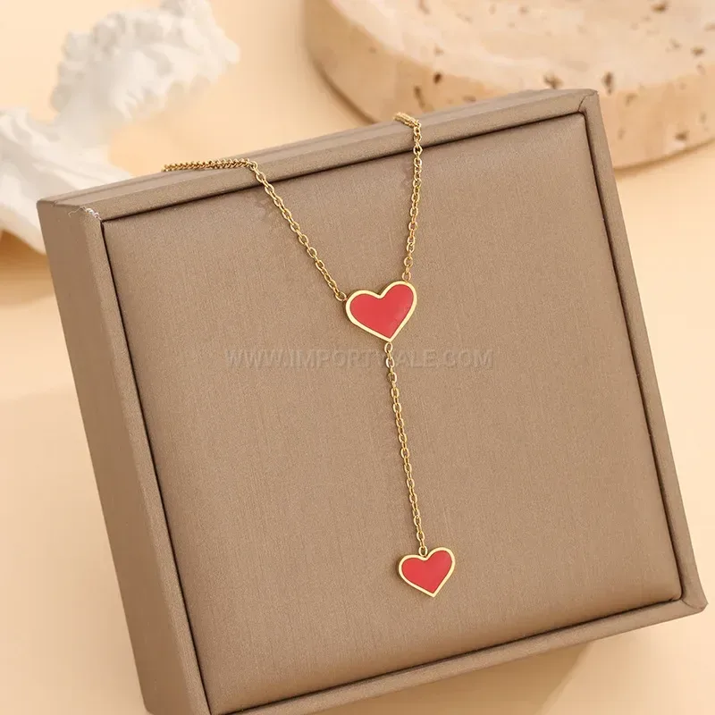Elegant Asymmetric Cutout Red Heart Titanium Steel Drop Earrings