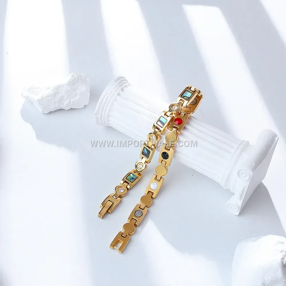 Polished Stainless Steel Shell Accent Link Bracelet